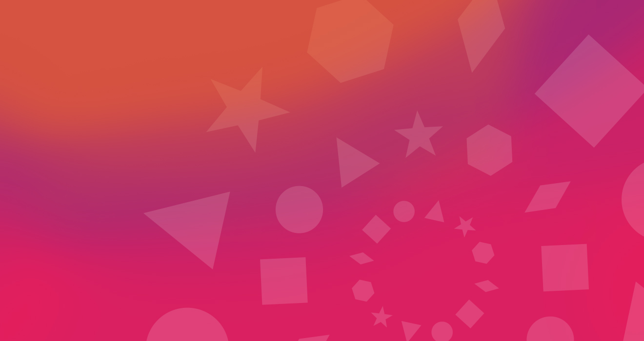 A orange and pink gradiant background with different geometric shapes overlayed. The shapes create circles. There are three circles that get gradually smaller and they're positioned on the lower right of the graphic and are cut off.